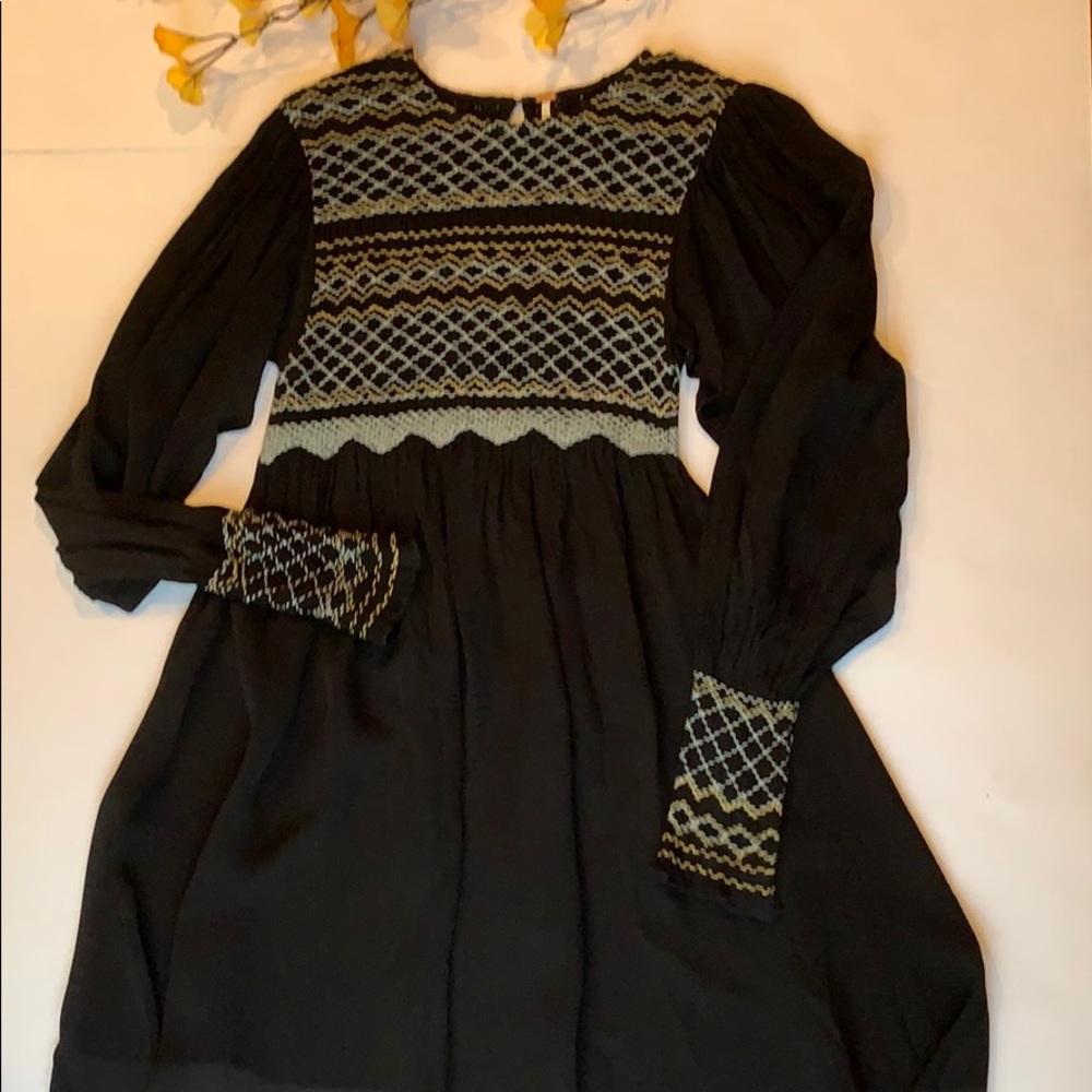Boho style Free People Black embroidered Dress